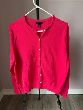 Lands' End Women's Bright Pink Button-Front Cardigan